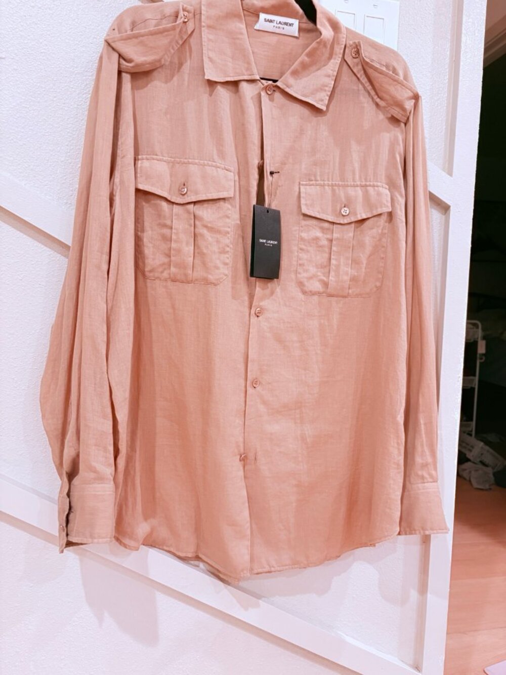 Saint Laurent Beige Voile Vintage Utility Shirt NWT Size 42